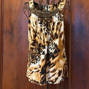 AGB Animal Print Top with Beaded Accents
